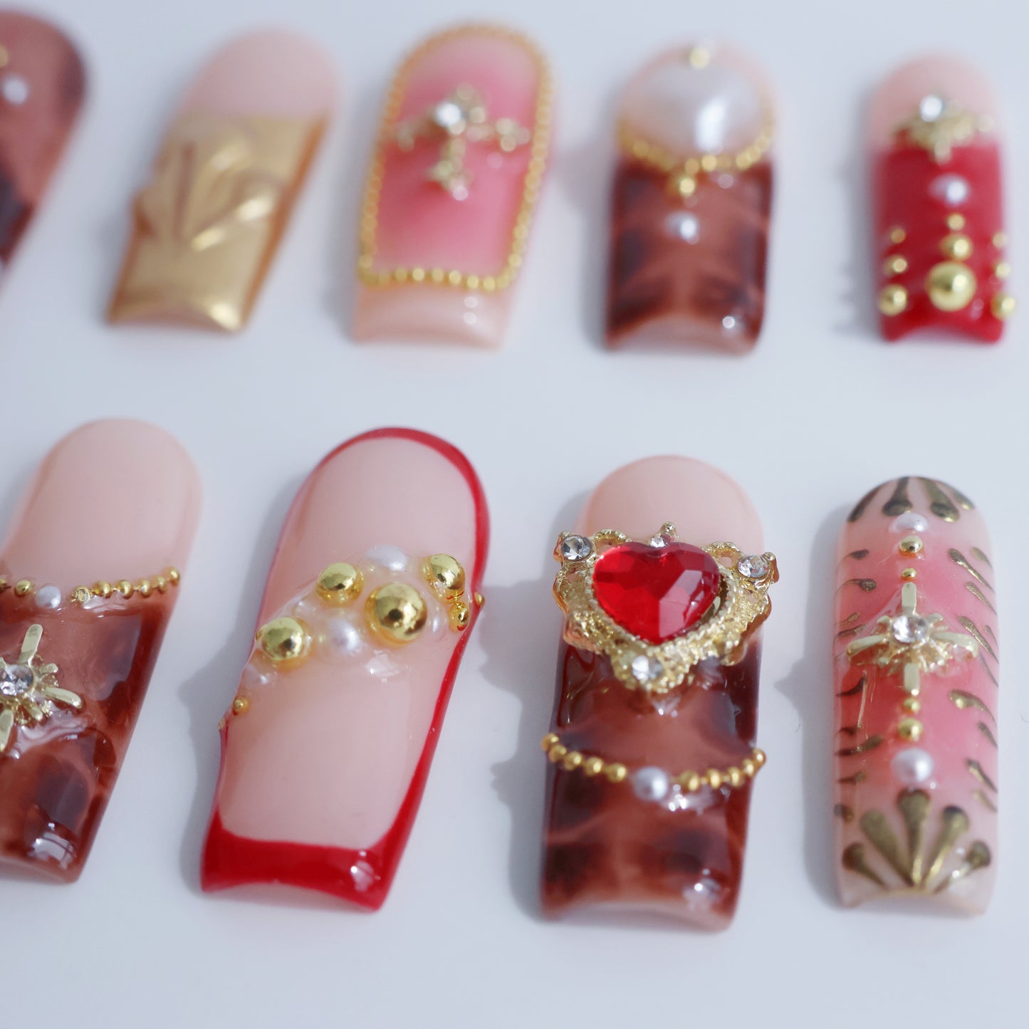 Gothic Royal Cross 3D Press-On Nails – Handmade Luxury Nail Set