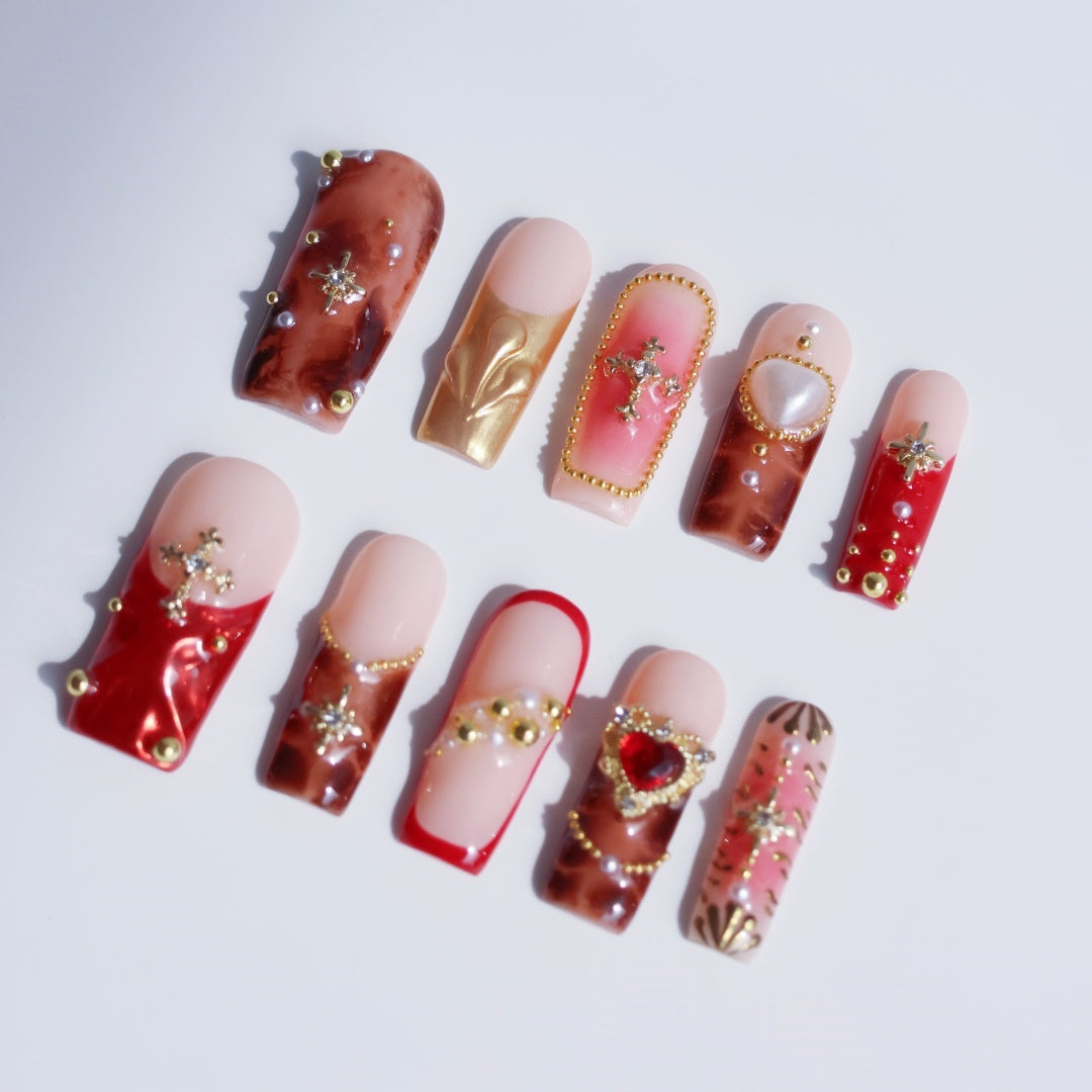 Gothic Royal Cross 3D Press-On Nails – Handmade Luxury Nail Set