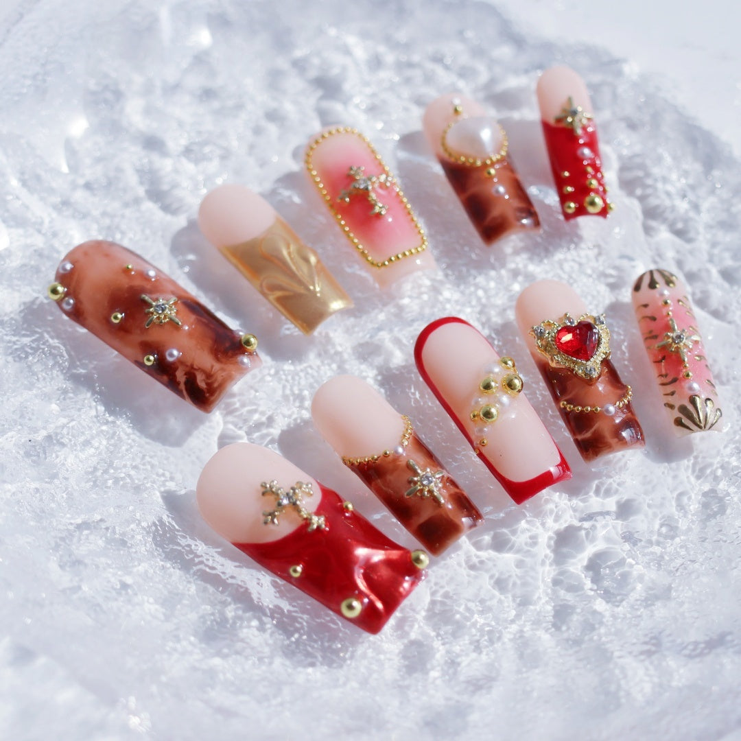 Gothic Royal Cross 3D Press-On Nails – Handmade Luxury Nail Set