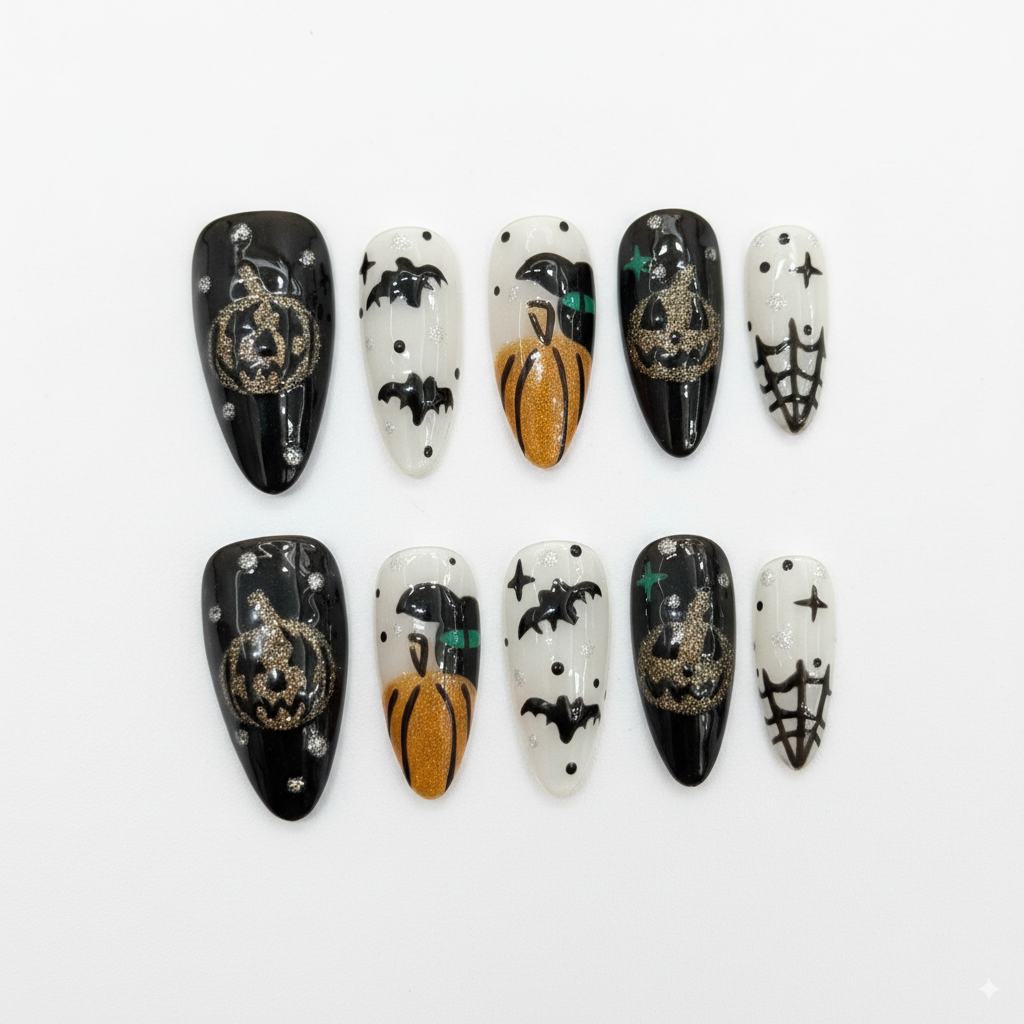 Halloween Mystical Harvest Press-On Nails: The Golden Ghoul Set