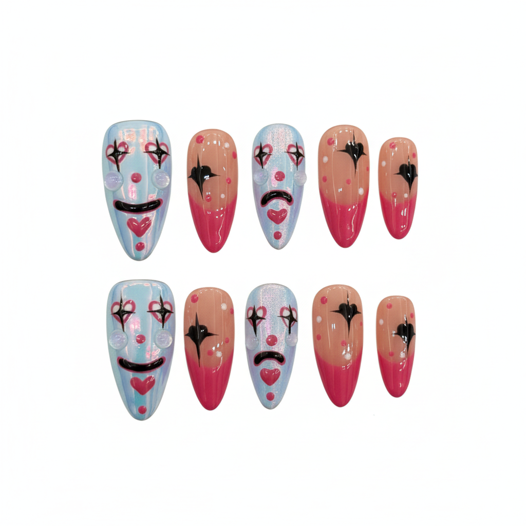 Halloween Creepy-Cute Press-On Nails: The Clowncore Set