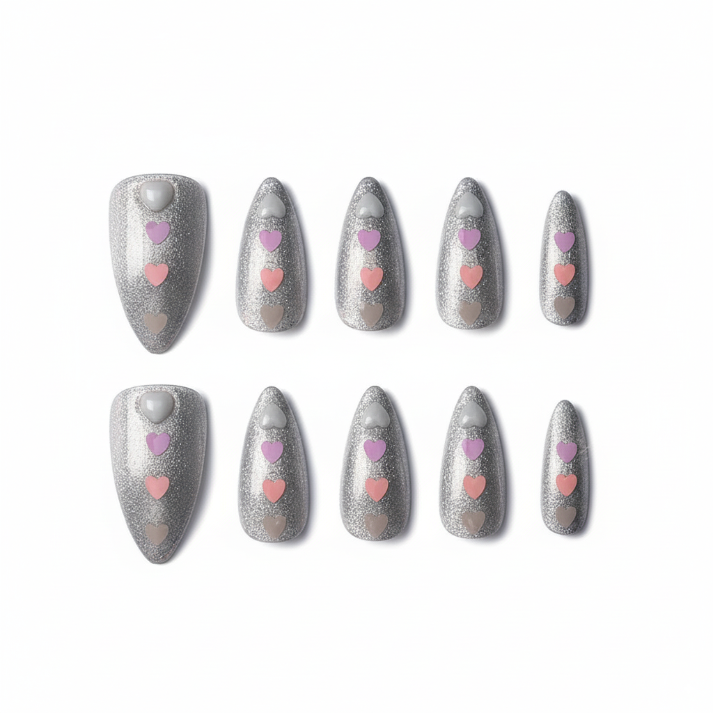 Halloween Glitter Heart Press-On Nails: The Starlight Sweetheart Set