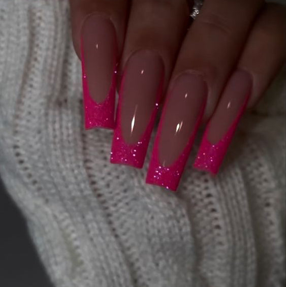 Glamorous Hot Pink Glitter - Tipped Square Nails