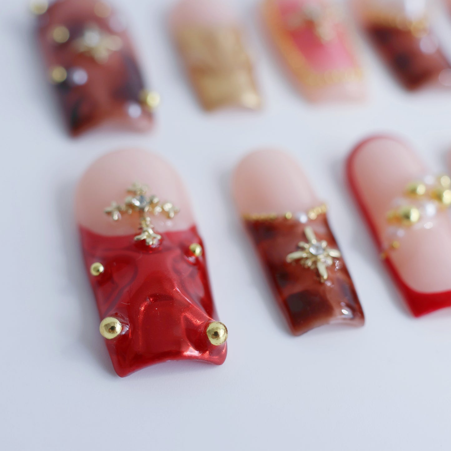 Gothic Royal Cross 3D Press-On Nails – Handmade Luxury Nail Set