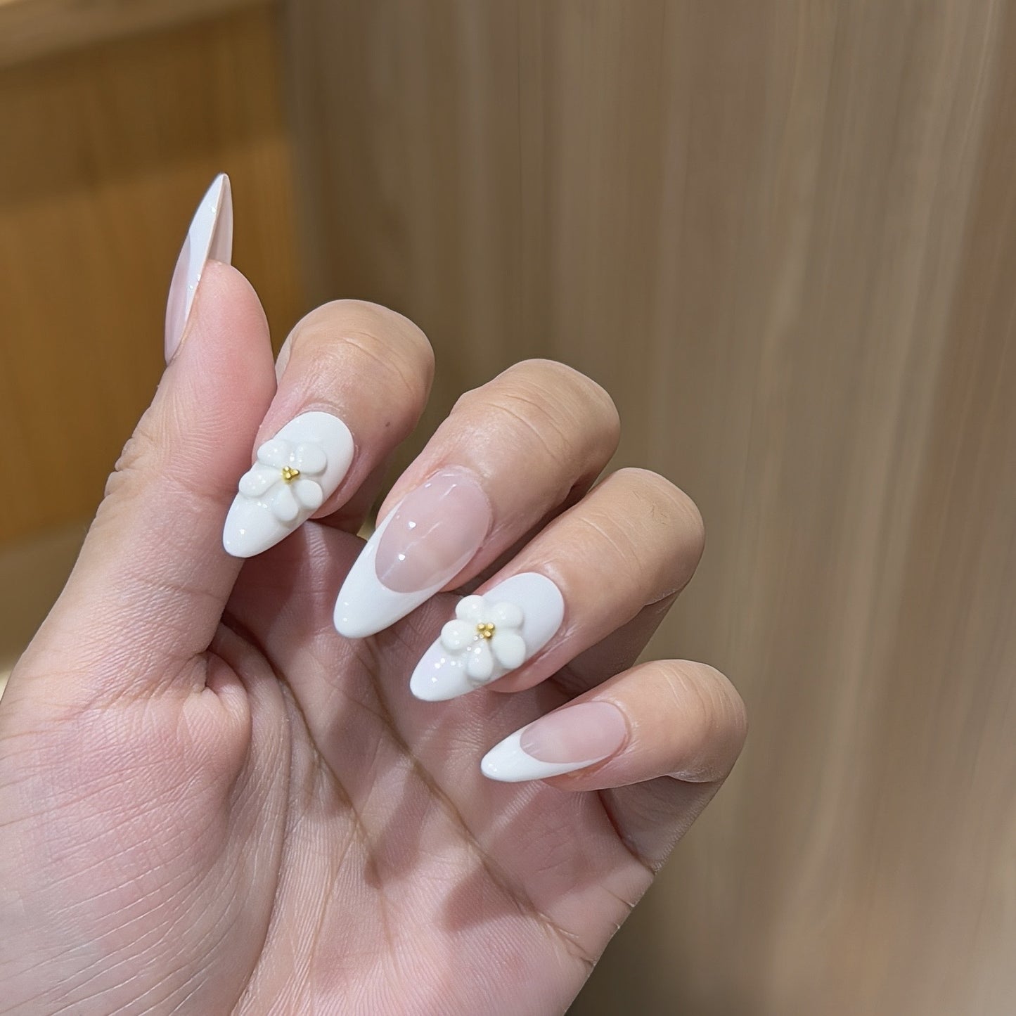 Clean Girl Nude French Press-On Nails: The 3D Floral Set