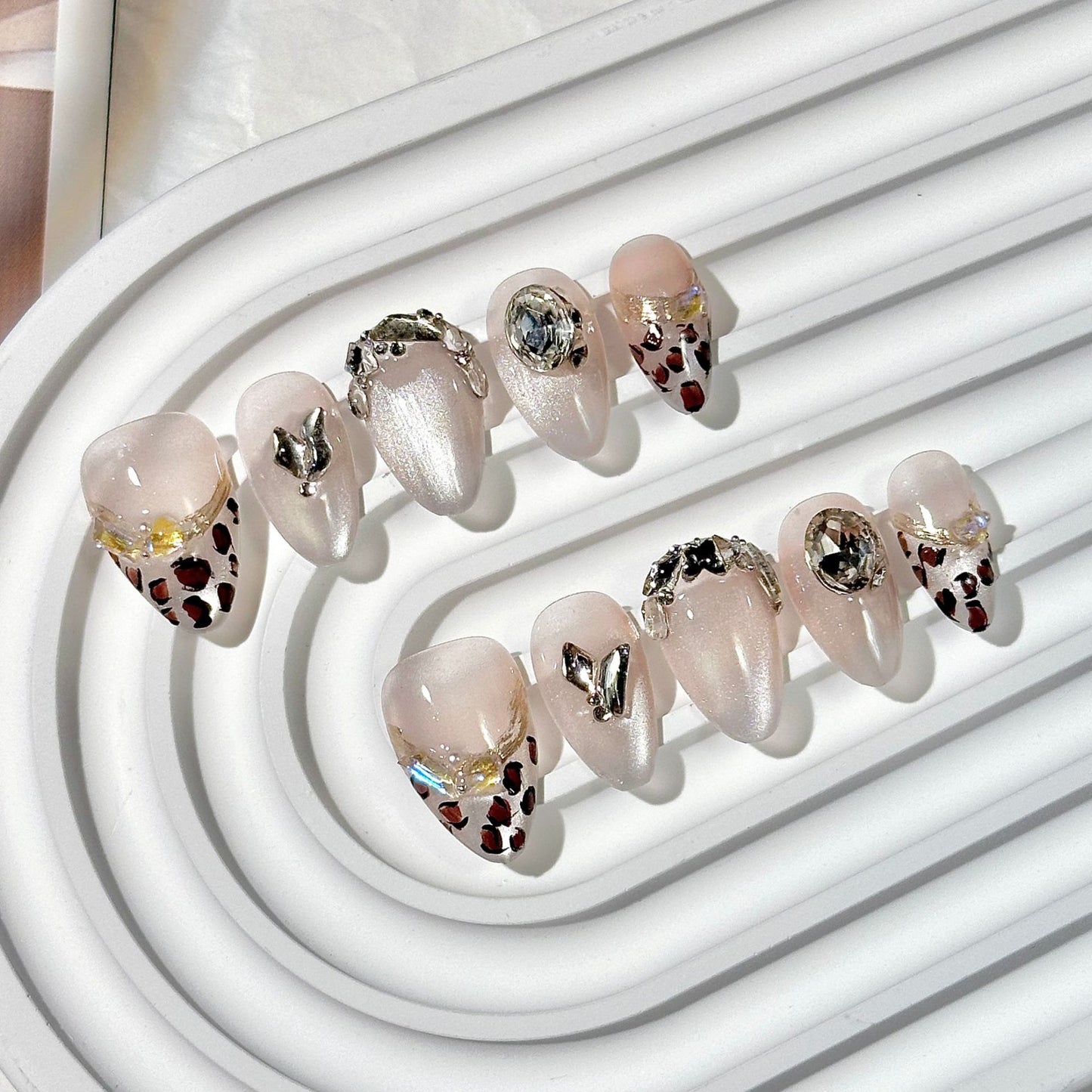 Clean Girl Glam Leopard Glazed Press-On Nails: The Jewel-Studded Set