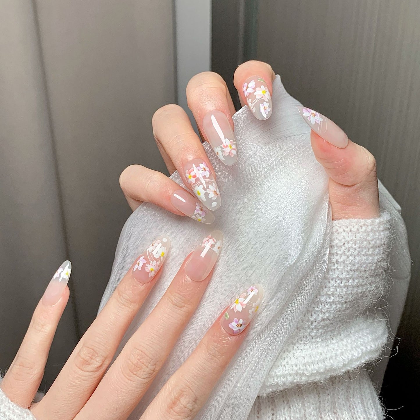 Clean Girl Iridescent Glazed Press-On Nails: The Dainty Floral Set