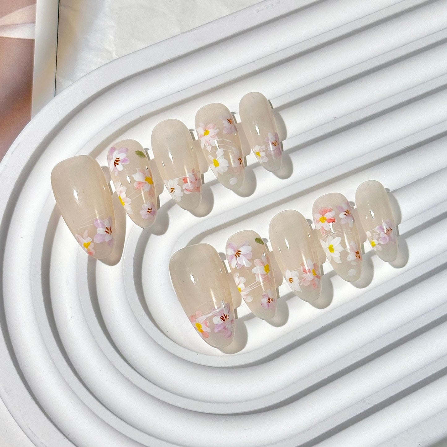 Clean Girl Iridescent Glazed Press-On Nails: The Dainty Floral Set