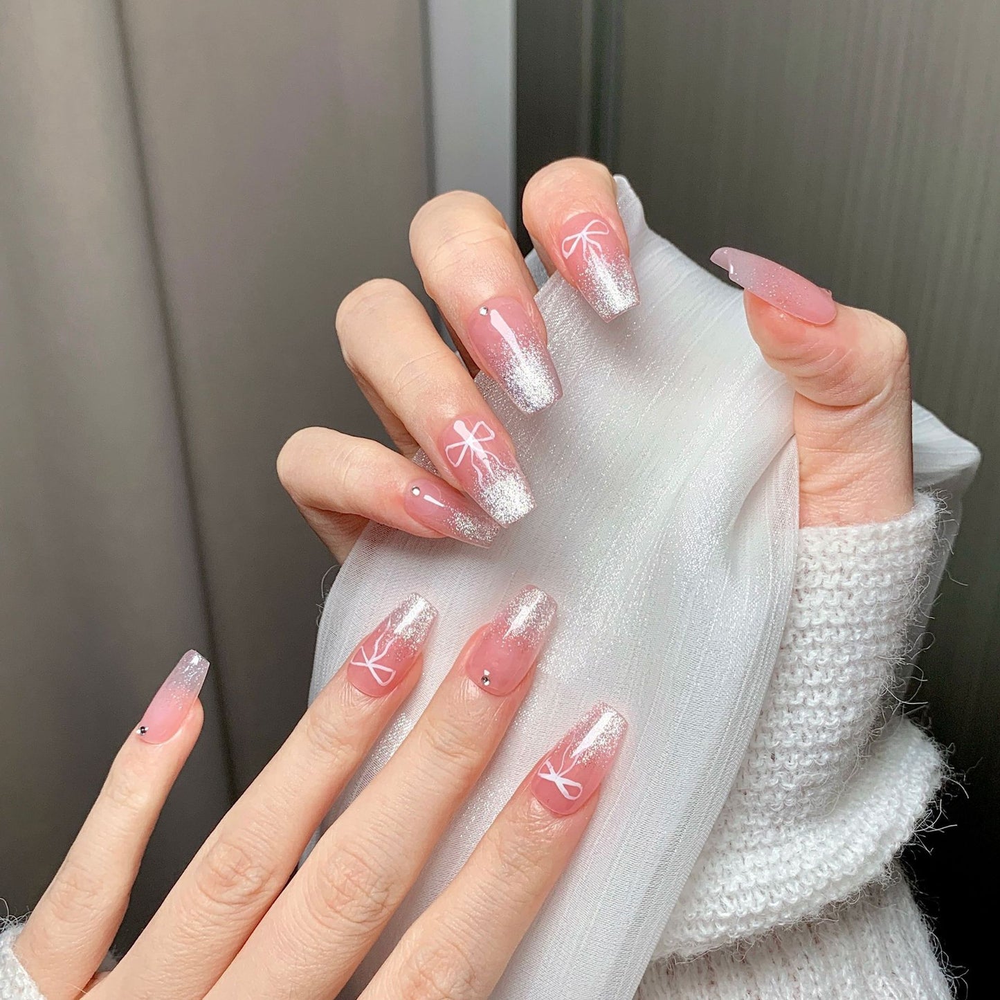 Clean Girl French Press-On Nails: The Coquette Bow Set