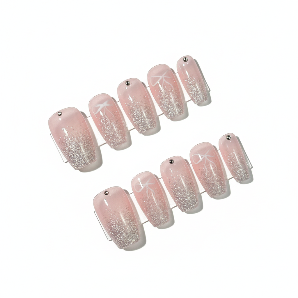 Clean Girl French Press-On Nails: The Coquette Bow Set