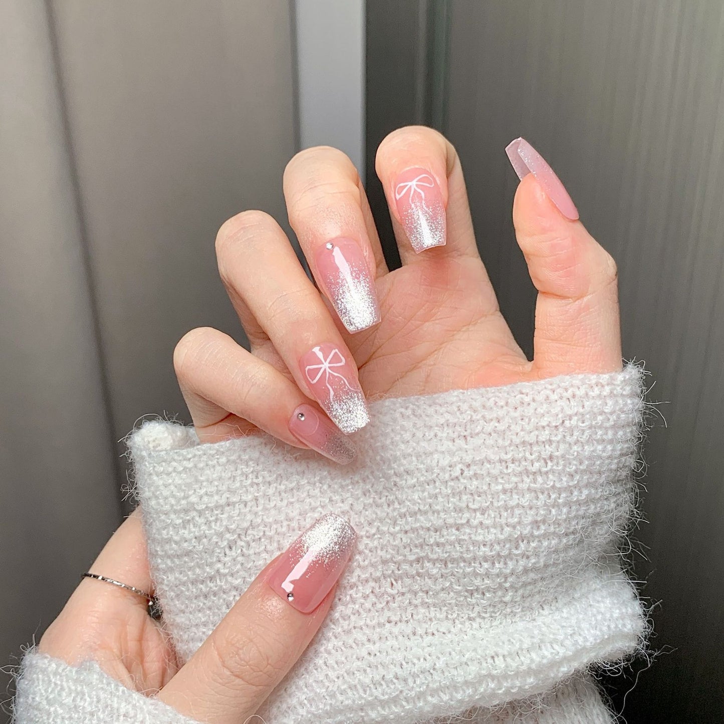 Clean Girl French Press-On Nails: The Coquette Bow Set