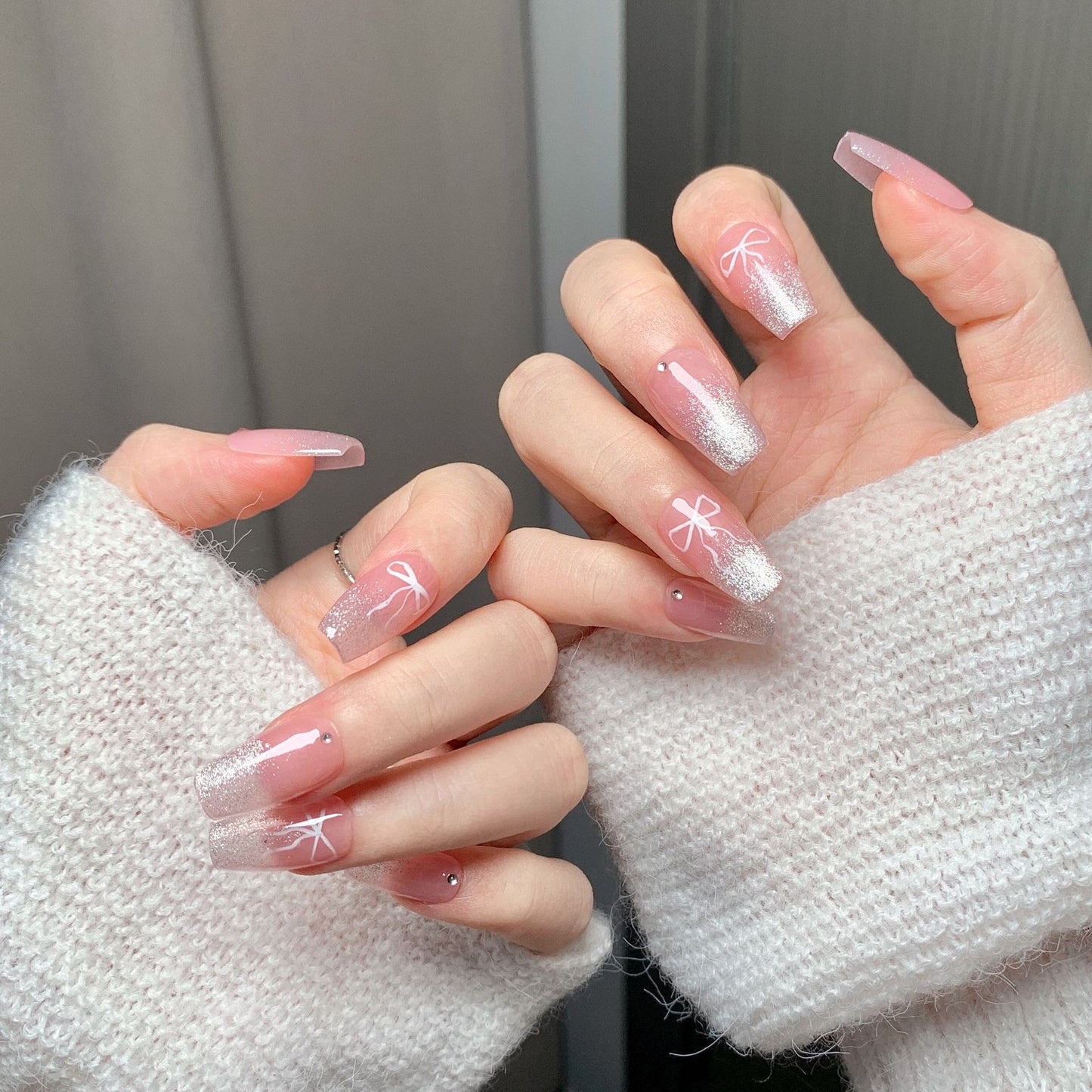 Clean Girl French Press-On Nails: The Coquette Bow Set