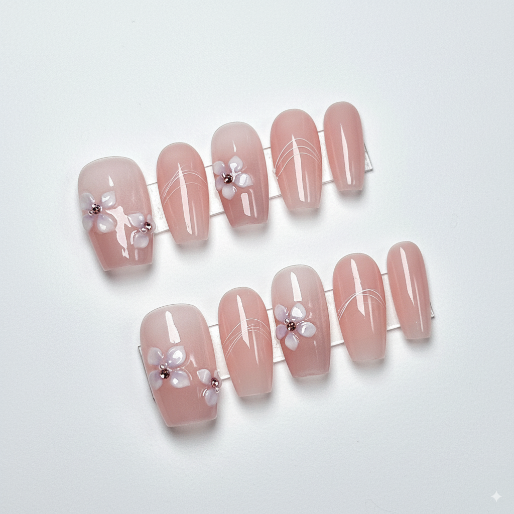 Clean Girl 3D Floral Press-On Nails: The Sweet Pink Shimmer Set