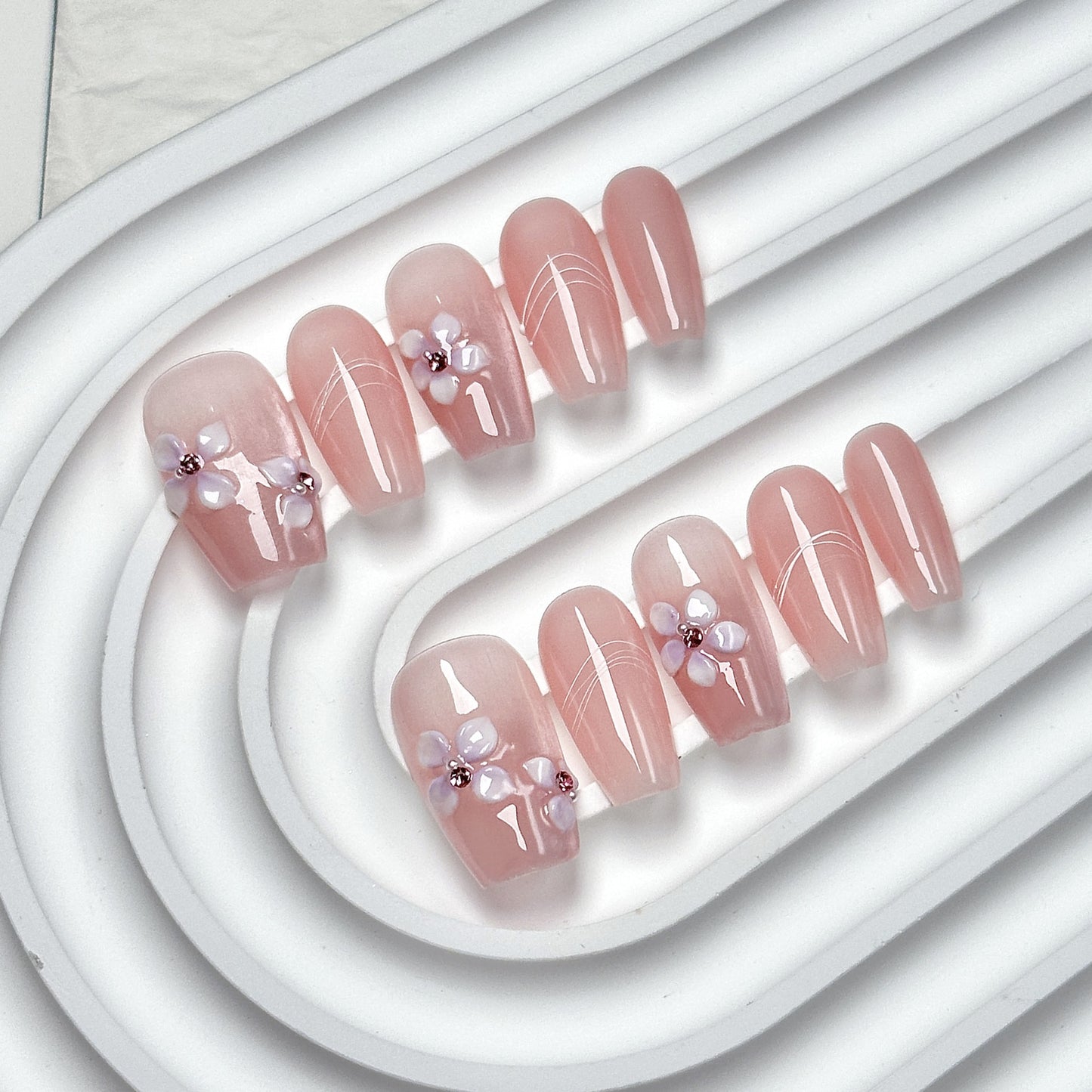 Clean Girl 3D Floral Press-On Nails: The Sweet Pink Shimmer Set