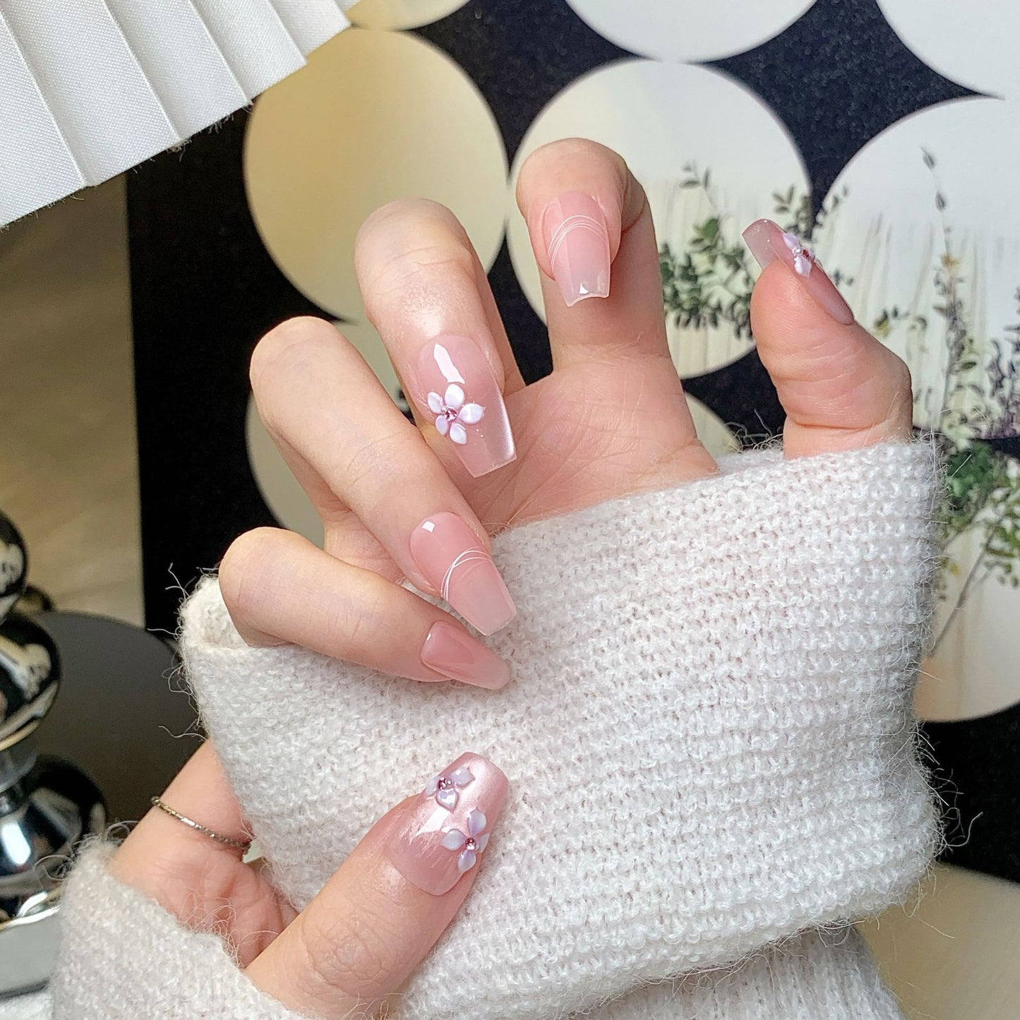 Clean Girl 3D Floral Press-On Nails: The Sweet Pink Shimmer Set