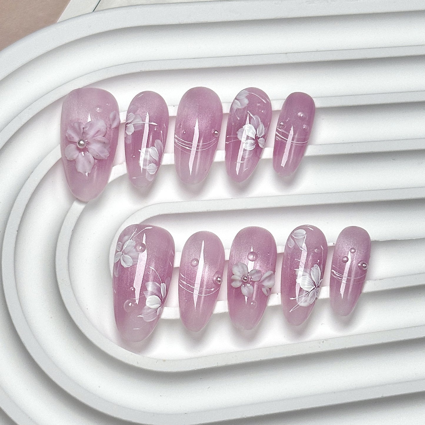 Clean Girl Iridescent Floral Press-On Nails: The Fairy Shimmer Set