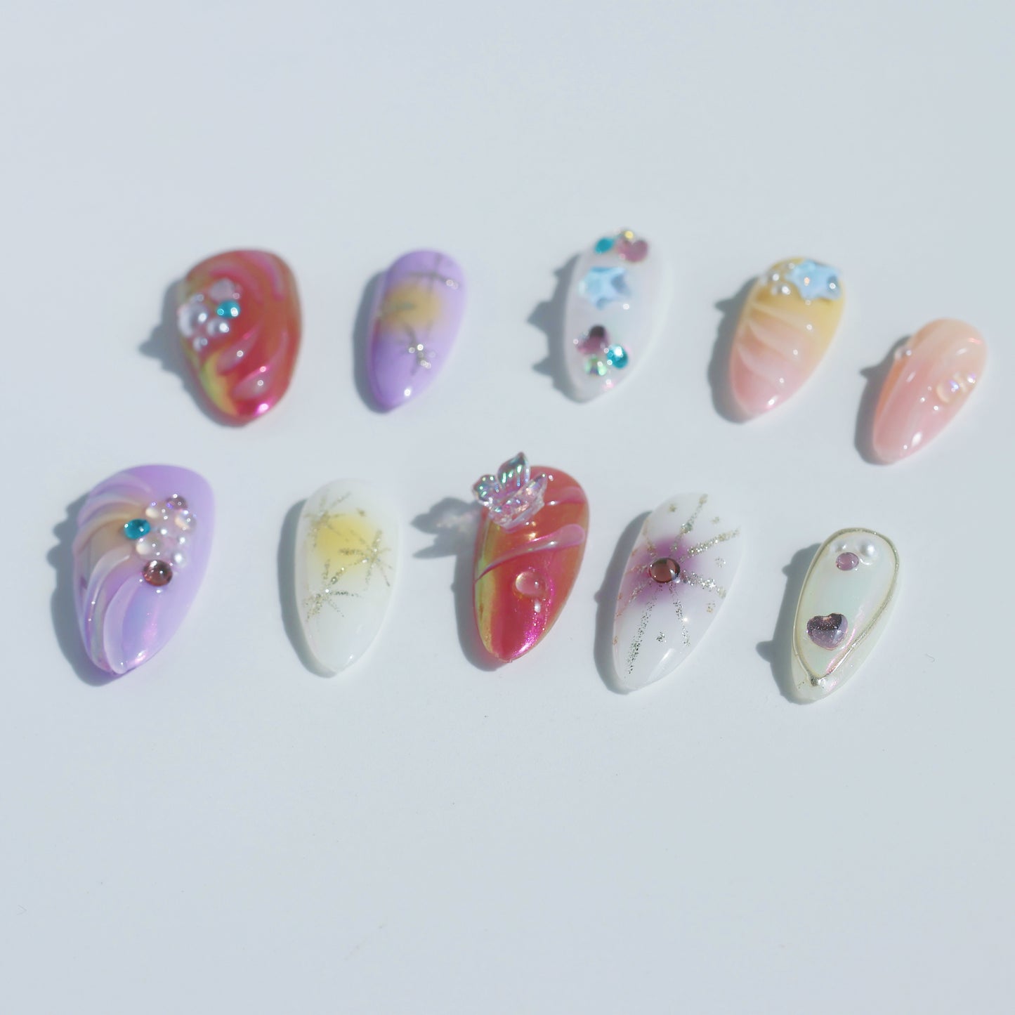 Celestial Dream Butterfly Press-On Nails – Romantic Purple & Nude Mix with 3D Gems
