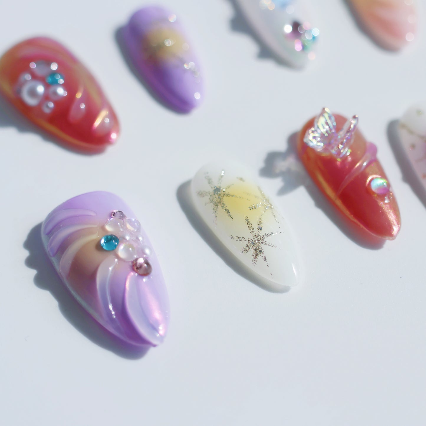 Celestial Dream Butterfly Press-On Nails – Romantic Purple & Nude Mix with 3D Gems