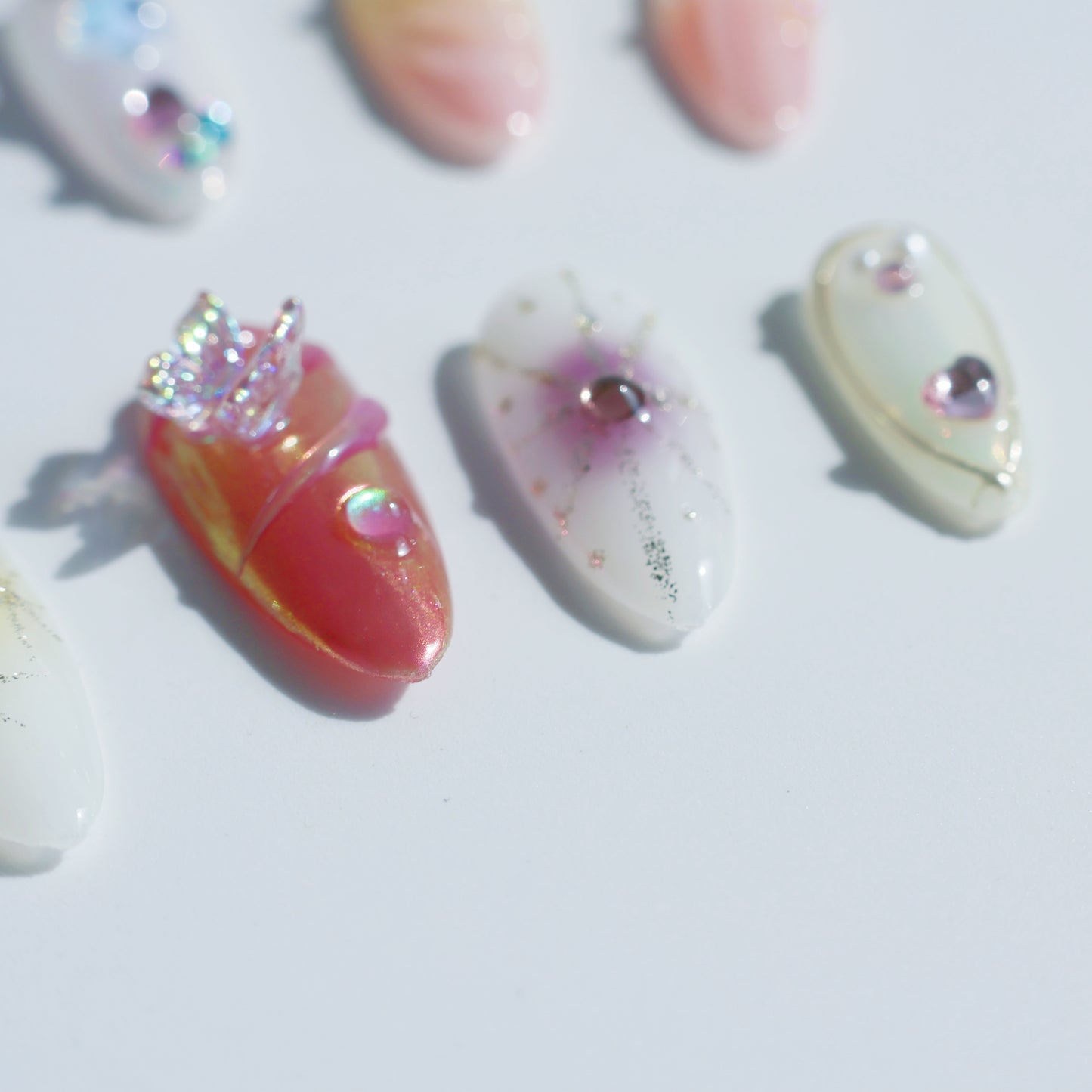Celestial Dream Butterfly Press-On Nails – Romantic Purple & Nude Mix with 3D Gems