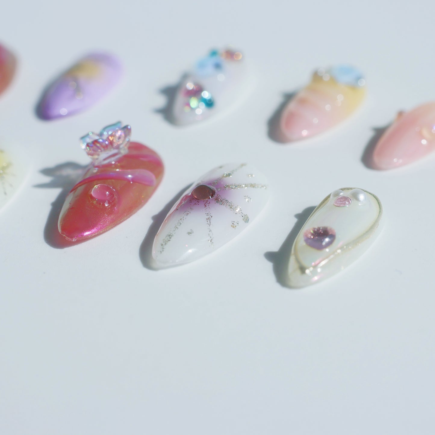 Celestial Dream Butterfly Press-On Nails – Romantic Purple & Nude Mix with 3D Gems