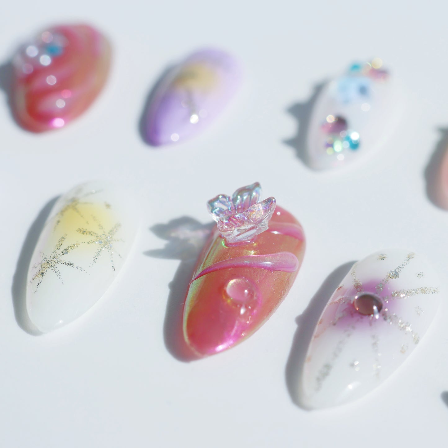 Celestial Dream Butterfly Press-On Nails – Romantic Purple & Nude Mix with 3D Gems