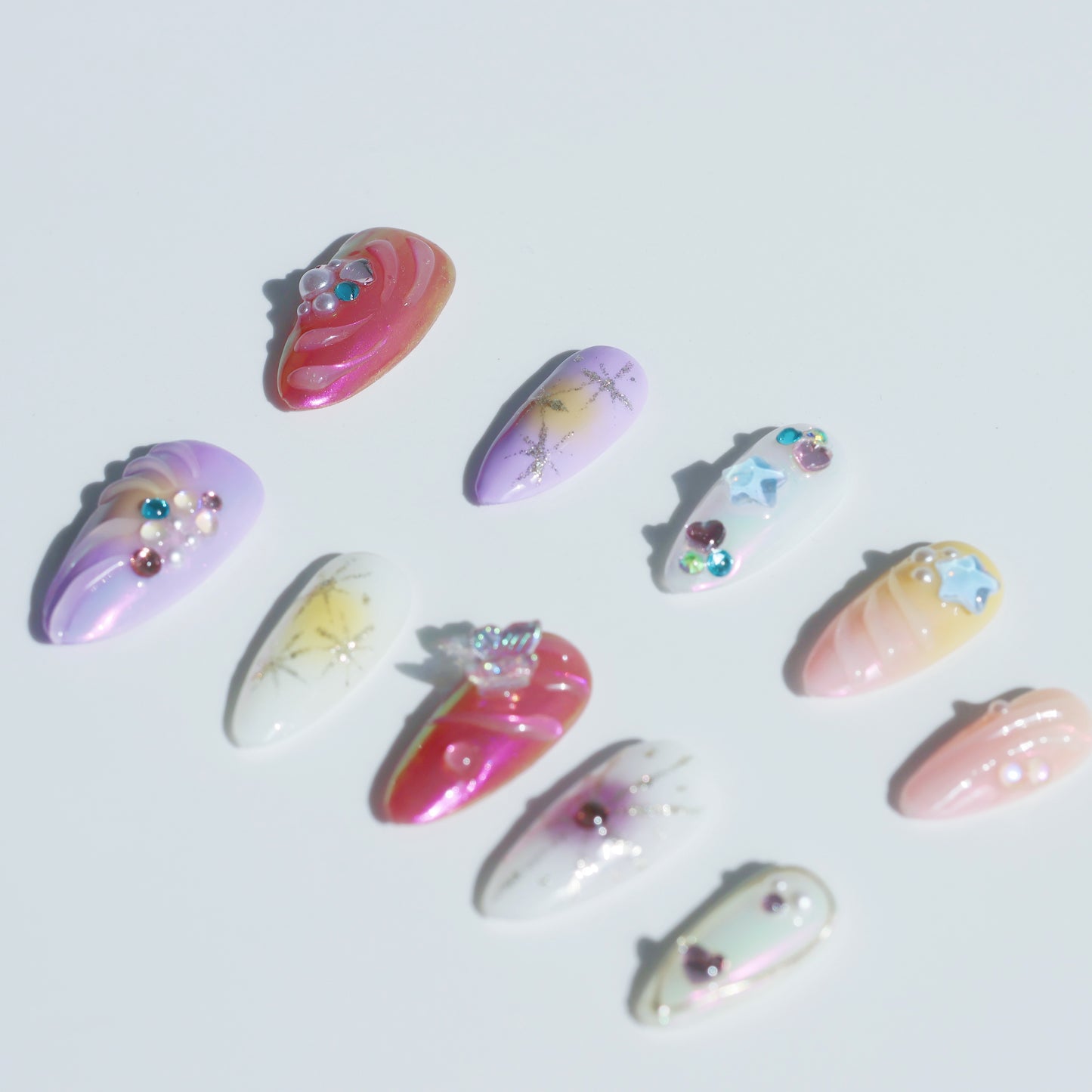 Celestial Dream Butterfly Press-On Nails – Romantic Purple & Nude Mix with 3D Gems