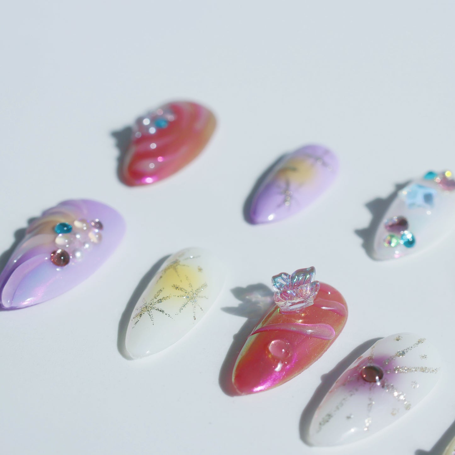 Celestial Dream Butterfly Press-On Nails – Romantic Purple & Nude Mix with 3D Gems