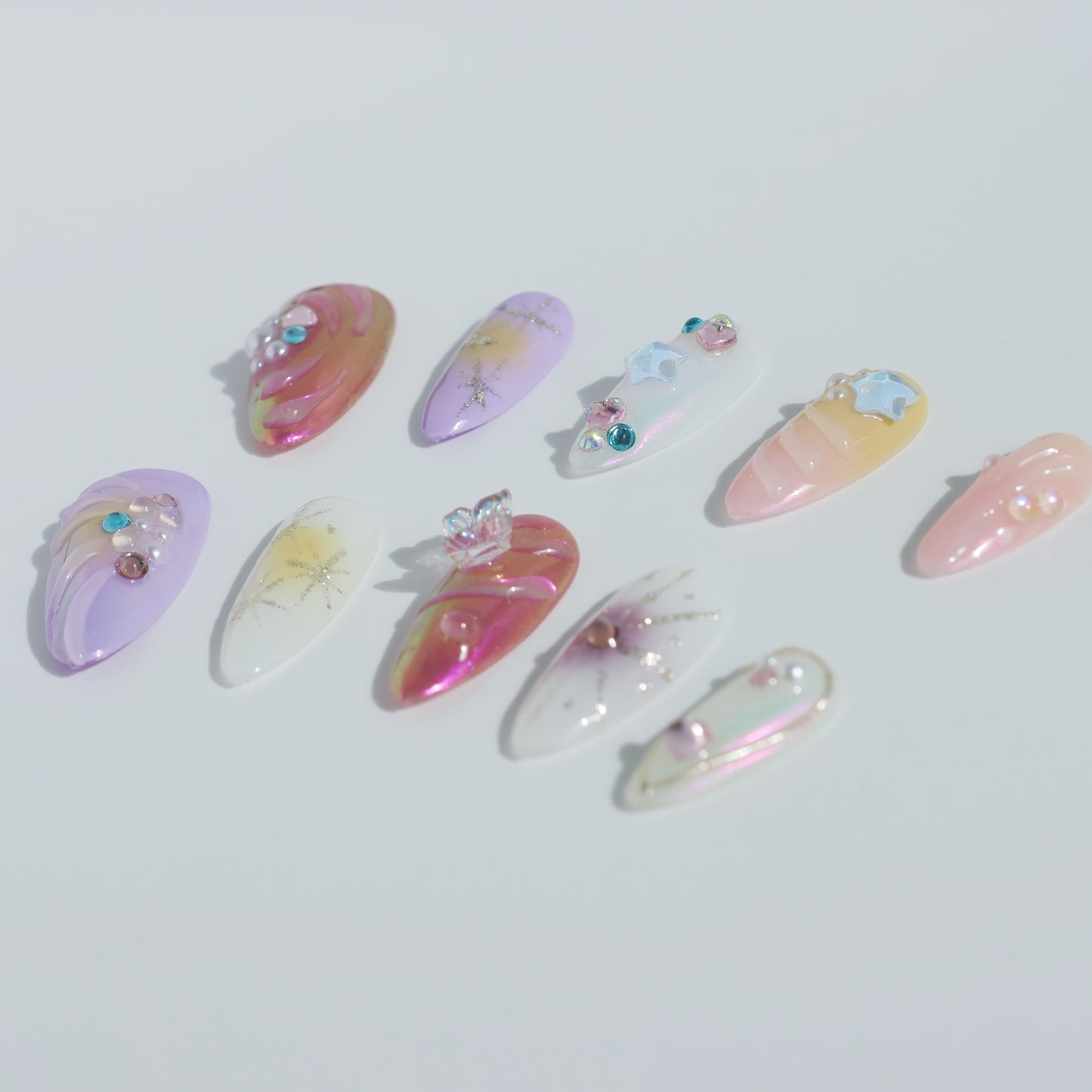 Celestial Dream Butterfly Press-On Nails – Romantic Purple & Nude Mix with 3D Gems
