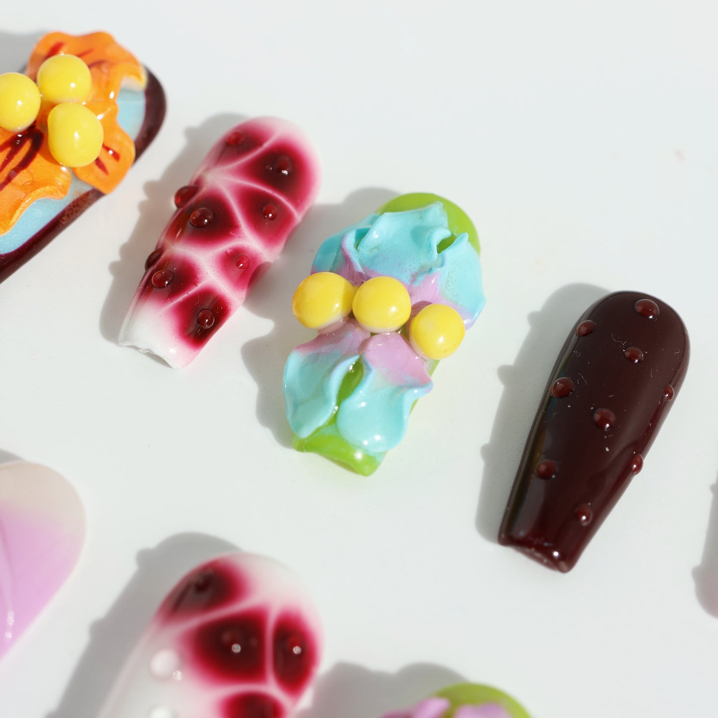 Candy Pop Dream Press-On Nails – 3D Fruit Beads & Gradient Design