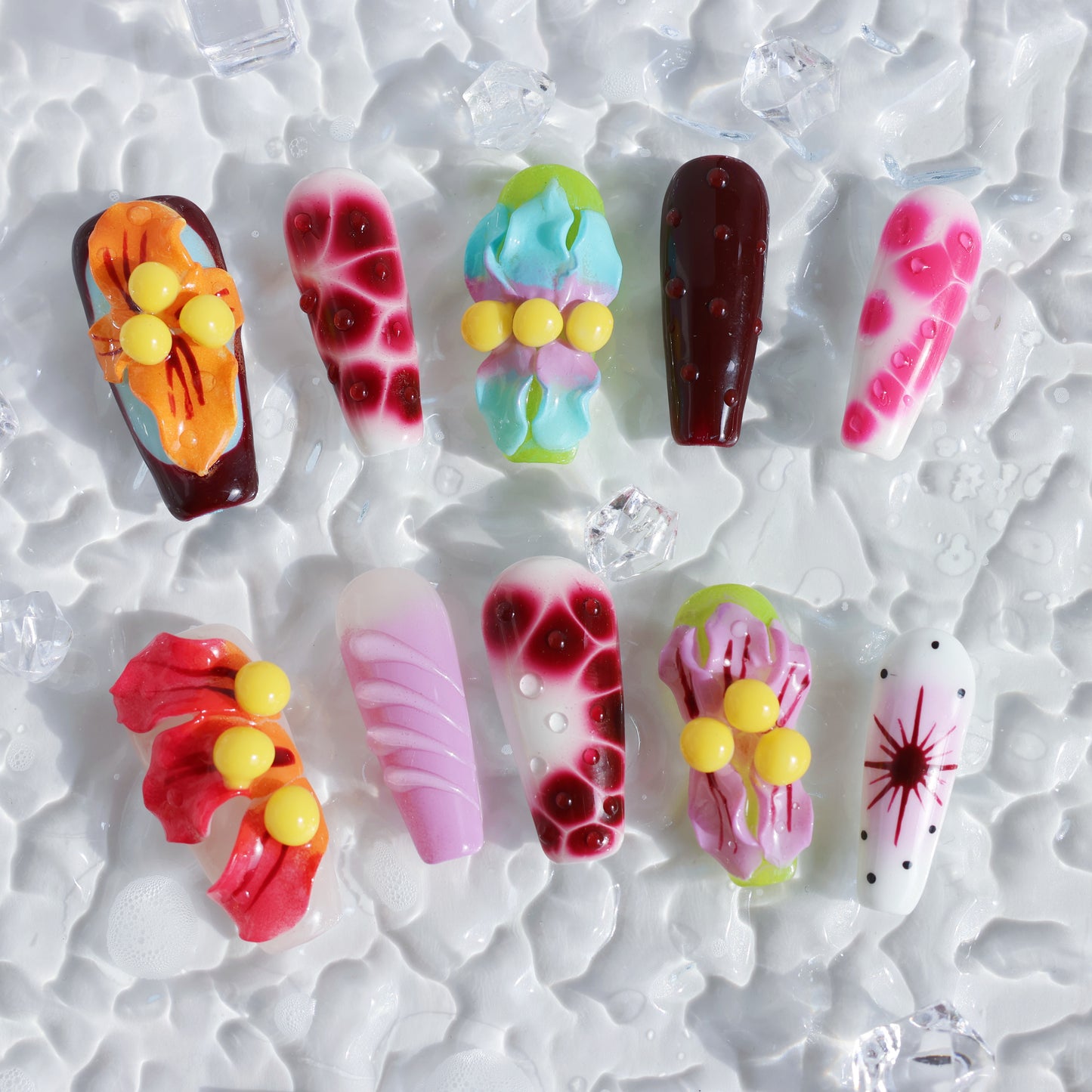 Candy Pop Dream Press-On Nails – 3D Fruit Beads & Gradient Design