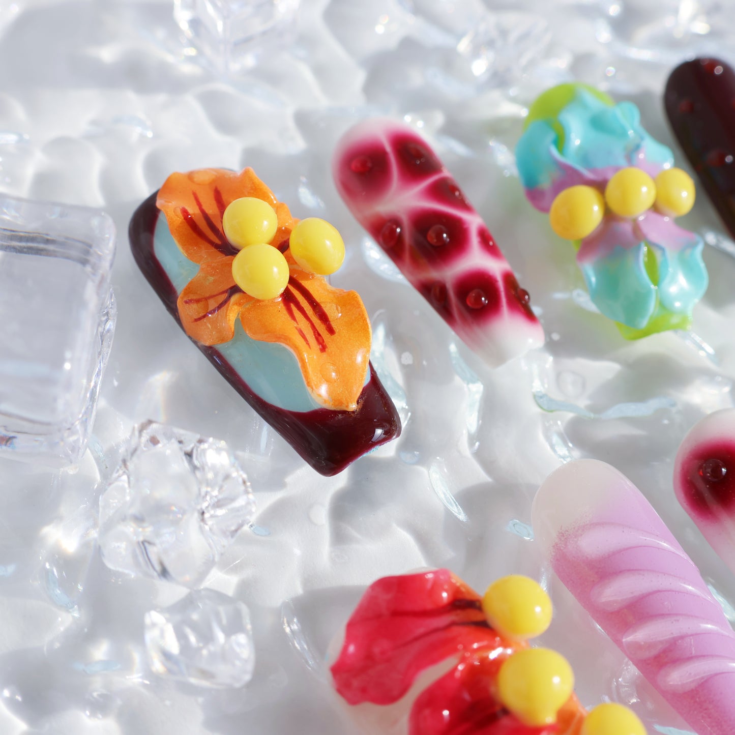 Candy Pop Dream Press-On Nails – 3D Fruit Beads & Gradient Design
