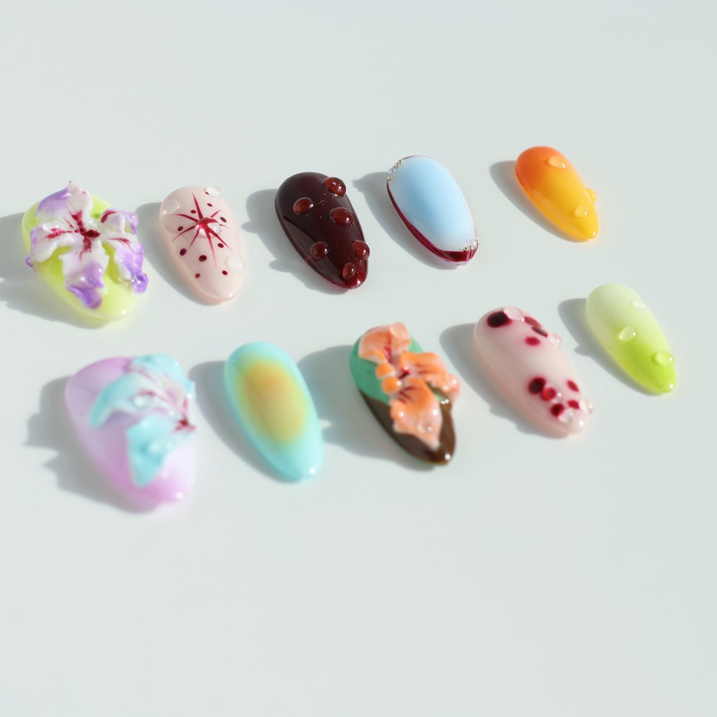 Blooming Garden Press-On Nails – 3D Floral & Color Blend