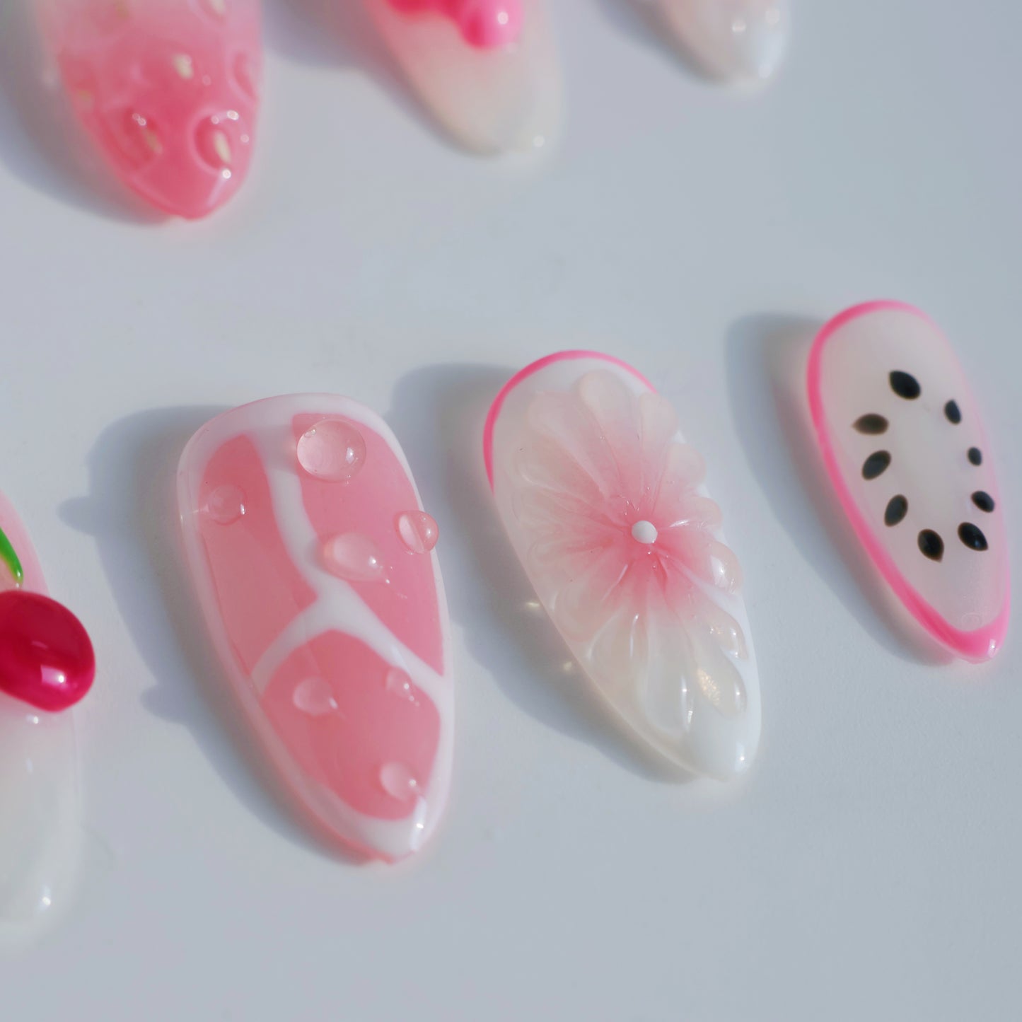 Strawberry Cherry Delight Press-On Nails – 3D Fruit & Floral Design