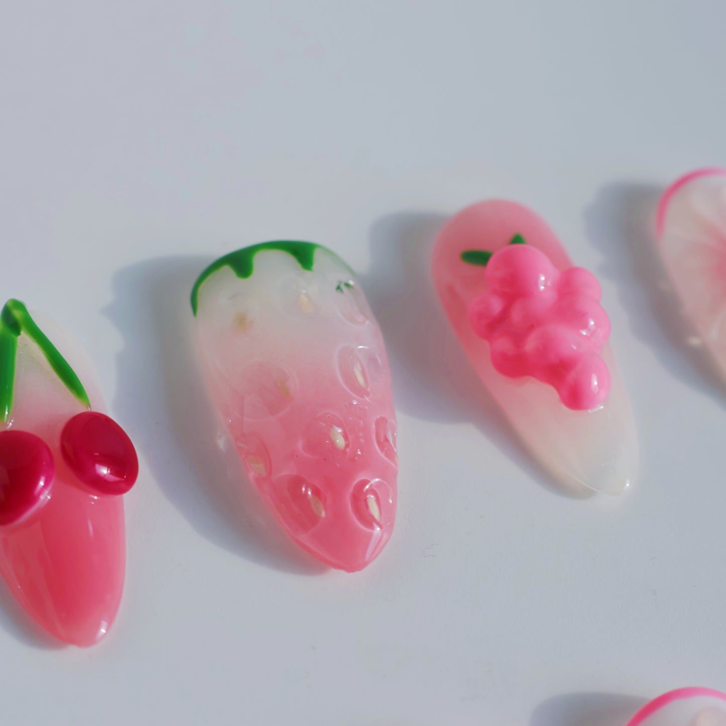 Strawberry Cherry Delight Press-On Nails – 3D Fruit & Floral Design