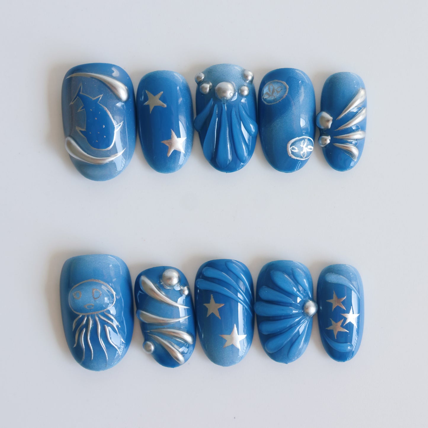 Galactic Blue Starry Night Press-On Nails