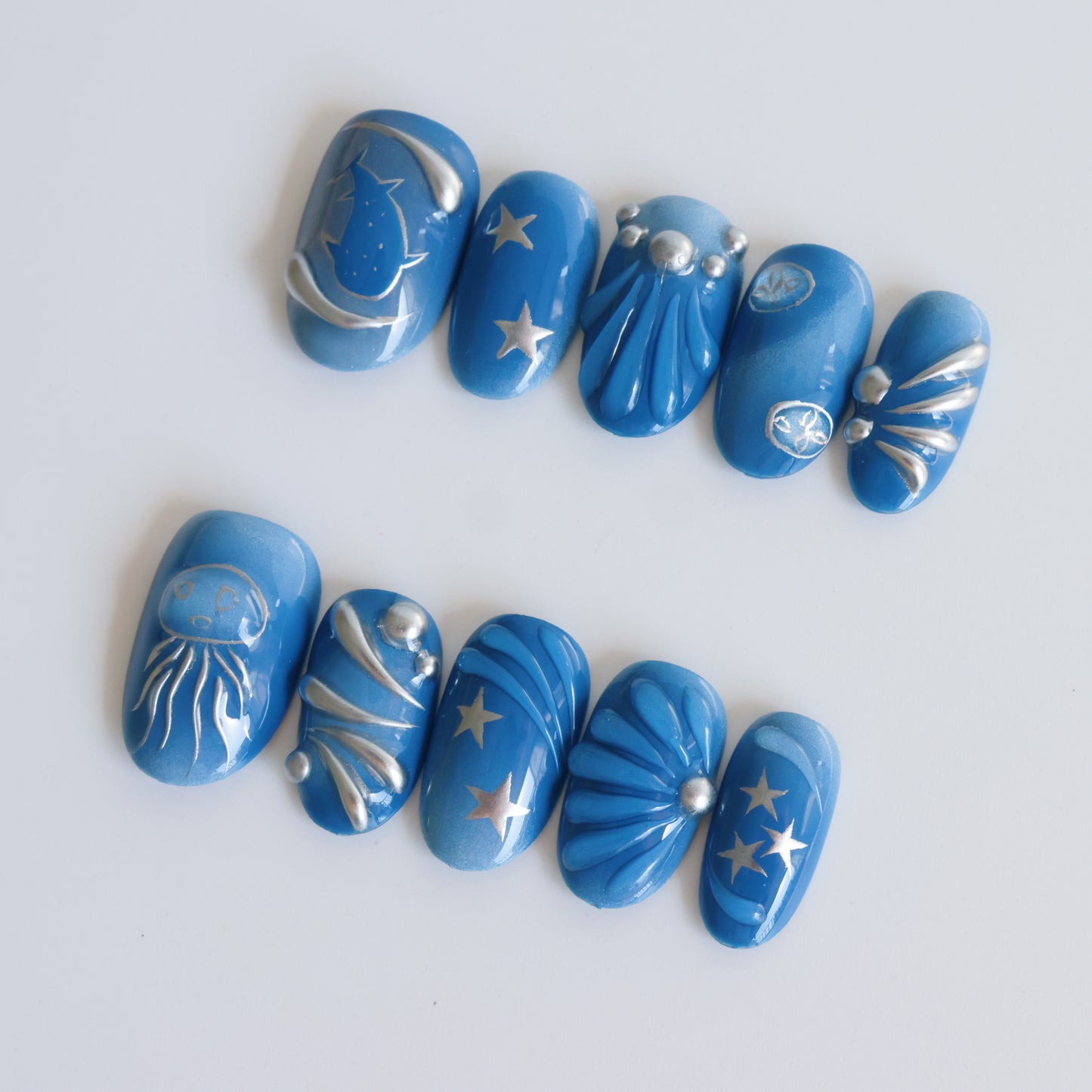 Galactic Blue Starry Night Press-On Nails