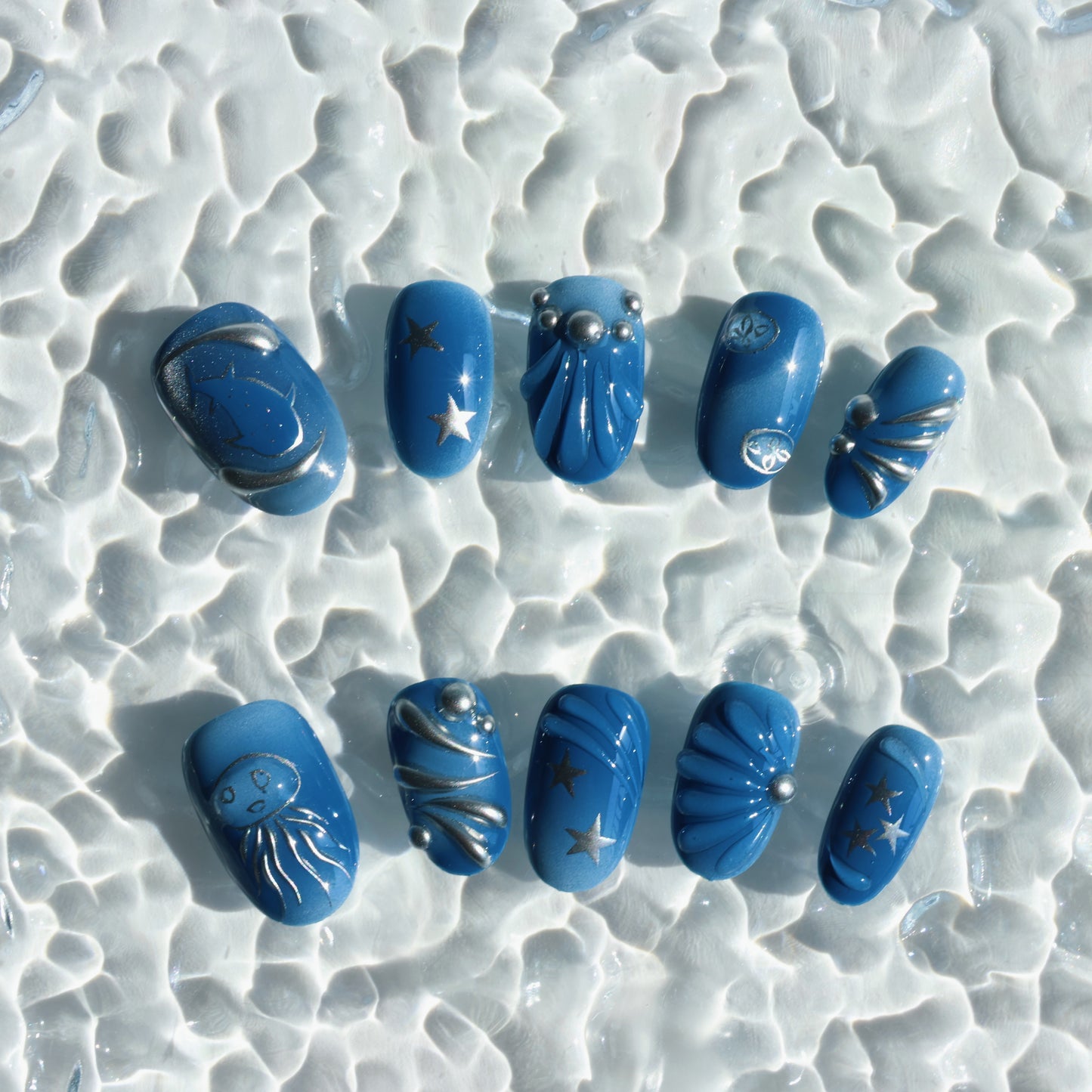 Galactic Blue Starry Night Press-On Nails