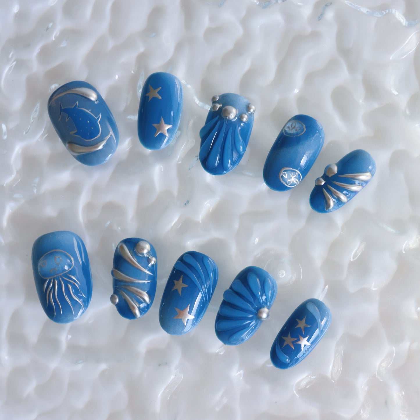 Galactic Blue Starry Night Press-On Nails