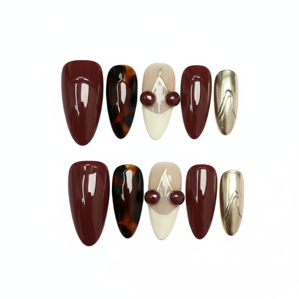 Autumn's Whisper | The "Crimson Tortoise" Press-On Nail Set