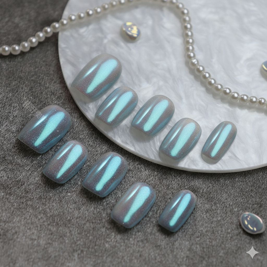 Clean Girl Aura Holographic Blue Press On Nails - Chic & Easy DIY Nail Art For Trendy Women