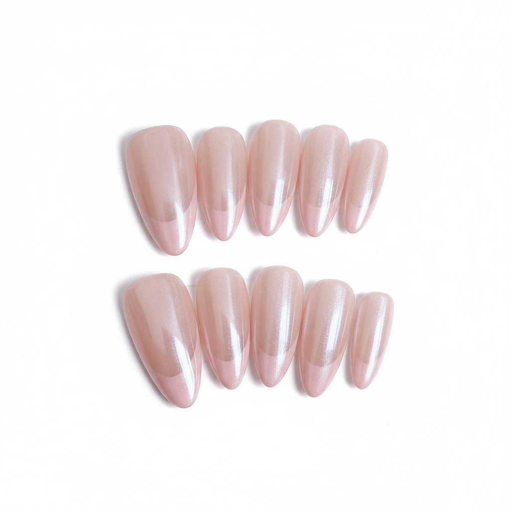 Clean Girl Iridescent French Tip Press-On Nails - Luminous Nude & Pearl Manicure Set