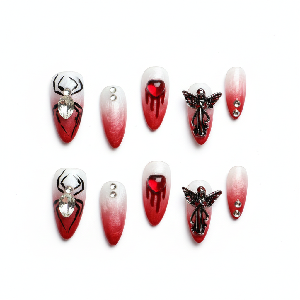 Halloween Vampiress Glam Press-On Nails: The Midnight Sparkle Set