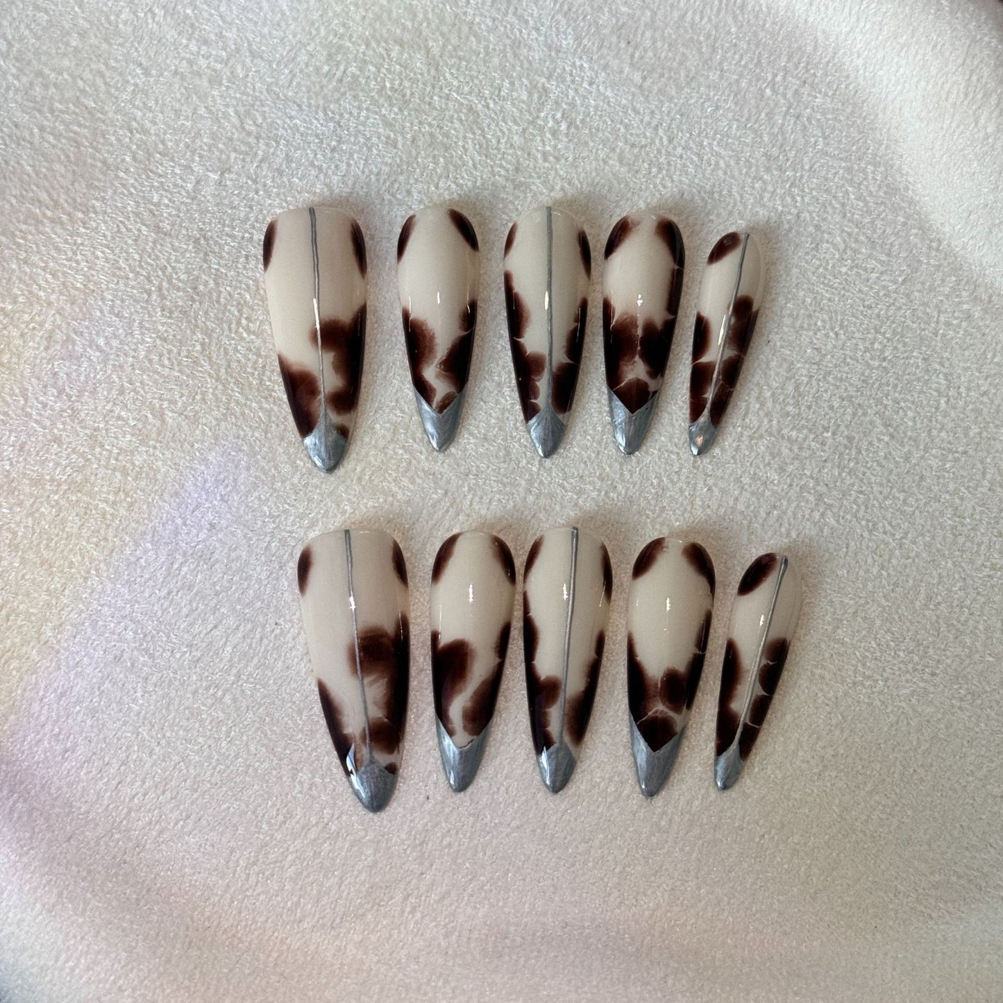 Autumn's Whisper | "Mystic Cow Print" Press-On Nail Set with Chrome Tips