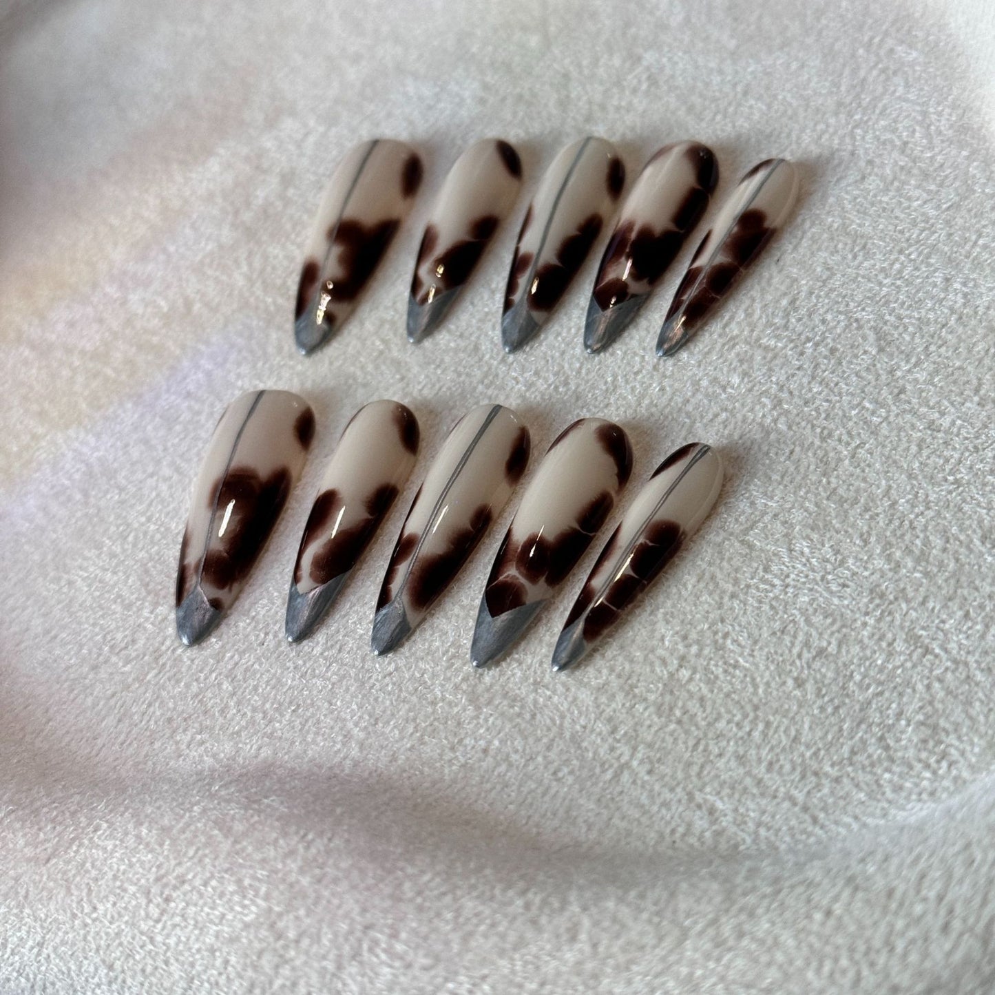 Autumn's Whisper | "Mystic Cow Print" Press-On Nail Set with Chrome Tips