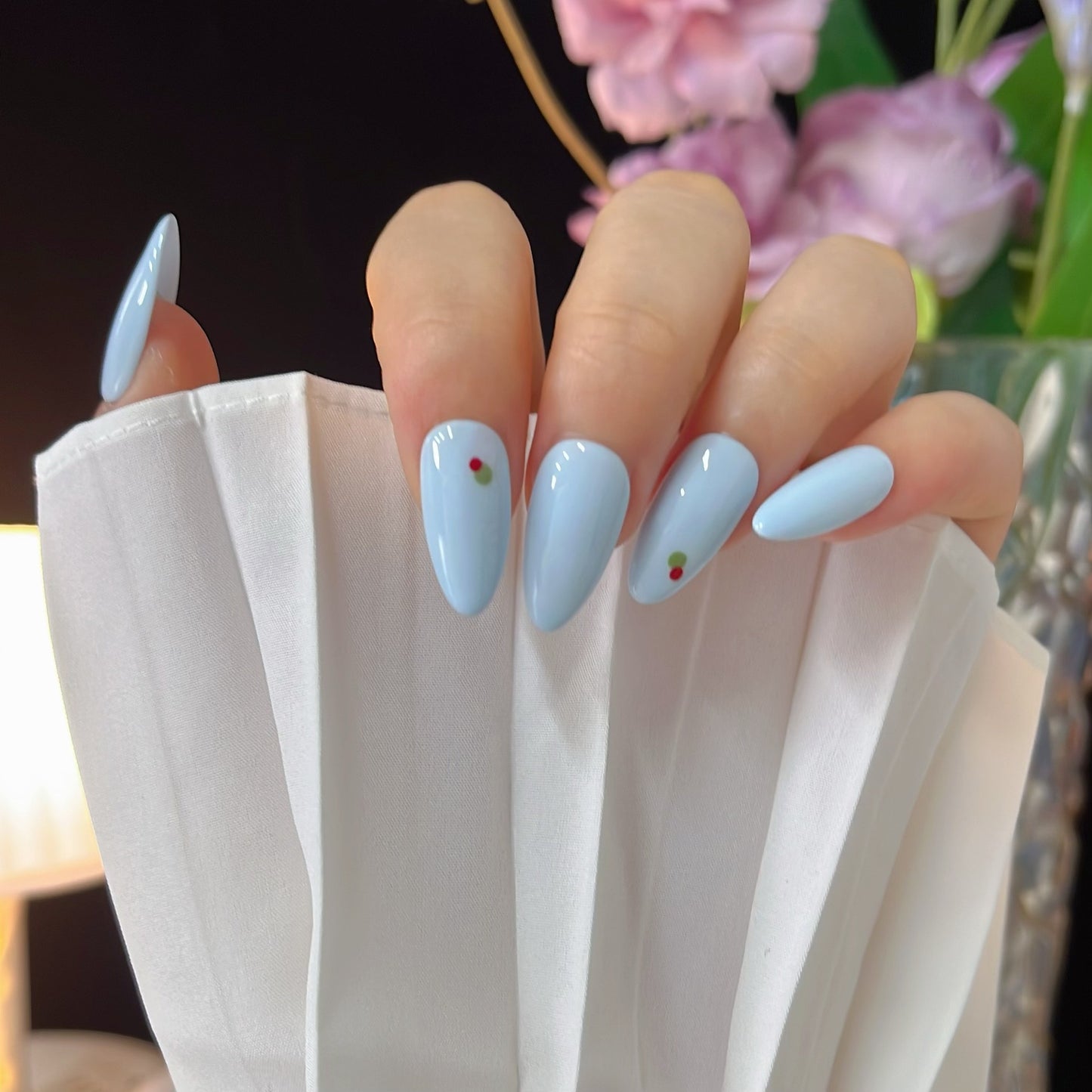 Clean Girl Berry Blue Press-On Nails - Pastel & Cherry Accent Manicure