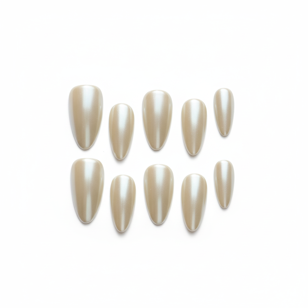 Clean Girl Aesthetic Almond Press - On Nails, Neutral Beige Glossy Fake Nails for Effortless Chic Look