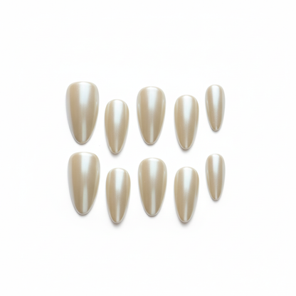 Clean Girl Aesthetic Almond Press - On Nails, Neutral Beige Glossy Fake Nails for Effortless Chic Look