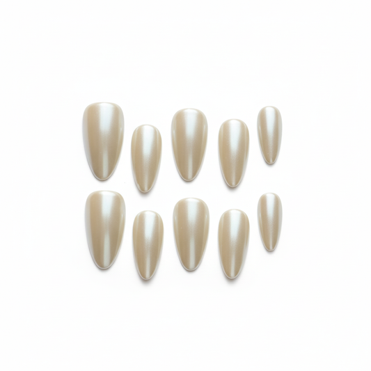 Clean Girl Aesthetic Almond Press - On Nails, Neutral Beige Glossy Fake Nails for Effortless Chic Look