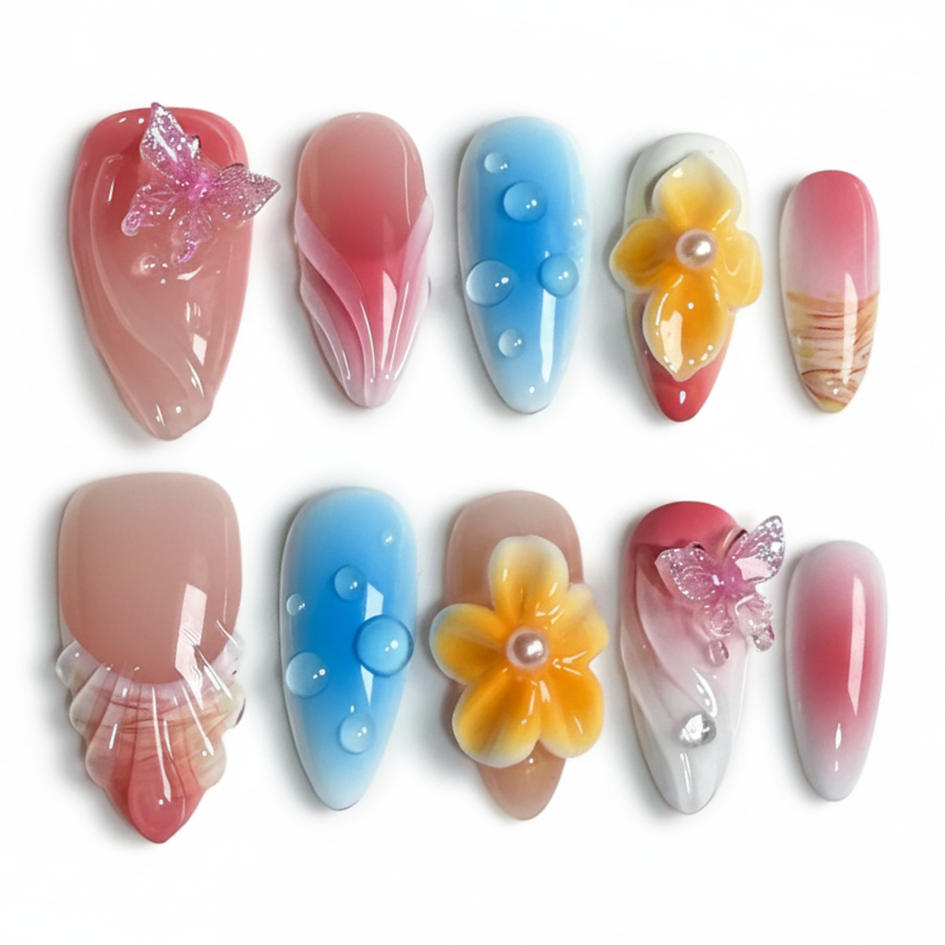 Blossom Charm Press-On Nails – Butterfly & Floral Accents