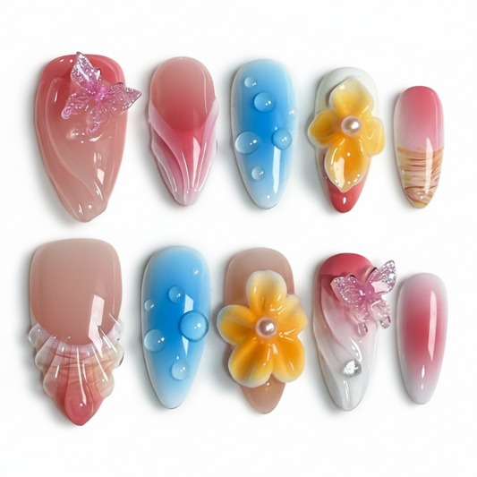 Blossom Charm Press-On Nails – Butterfly & Floral Accents